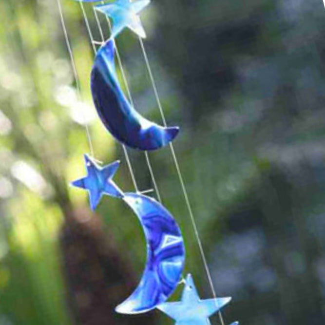 Blue Dyed Agate Moon & Star Wind Chime