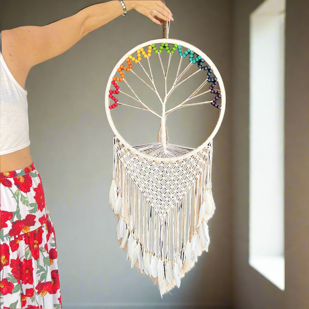 Boho Chakra Bead Macrame Tree of Life Dream Catcher