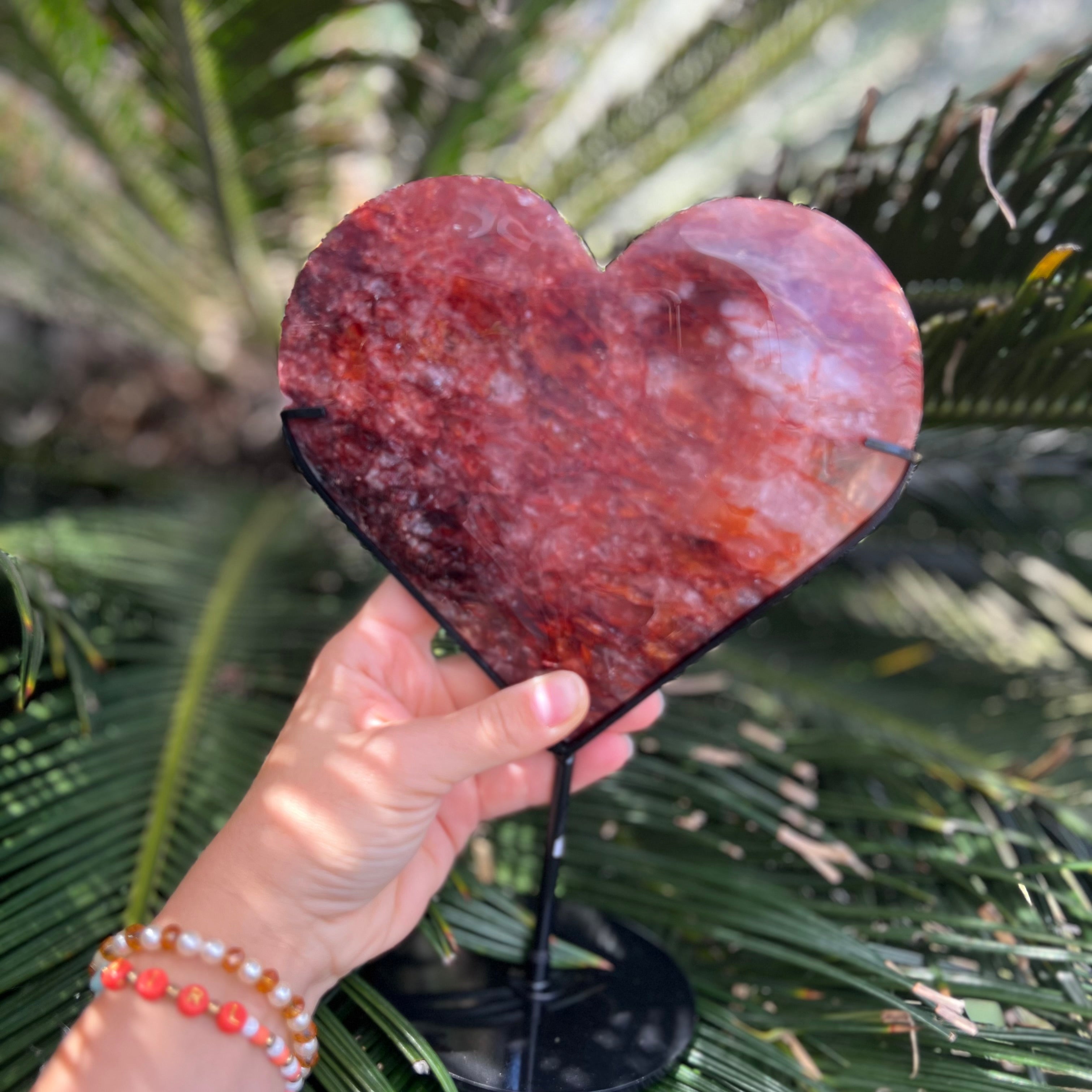 Large Fire Quartz Heart ~ on stand ~ 2