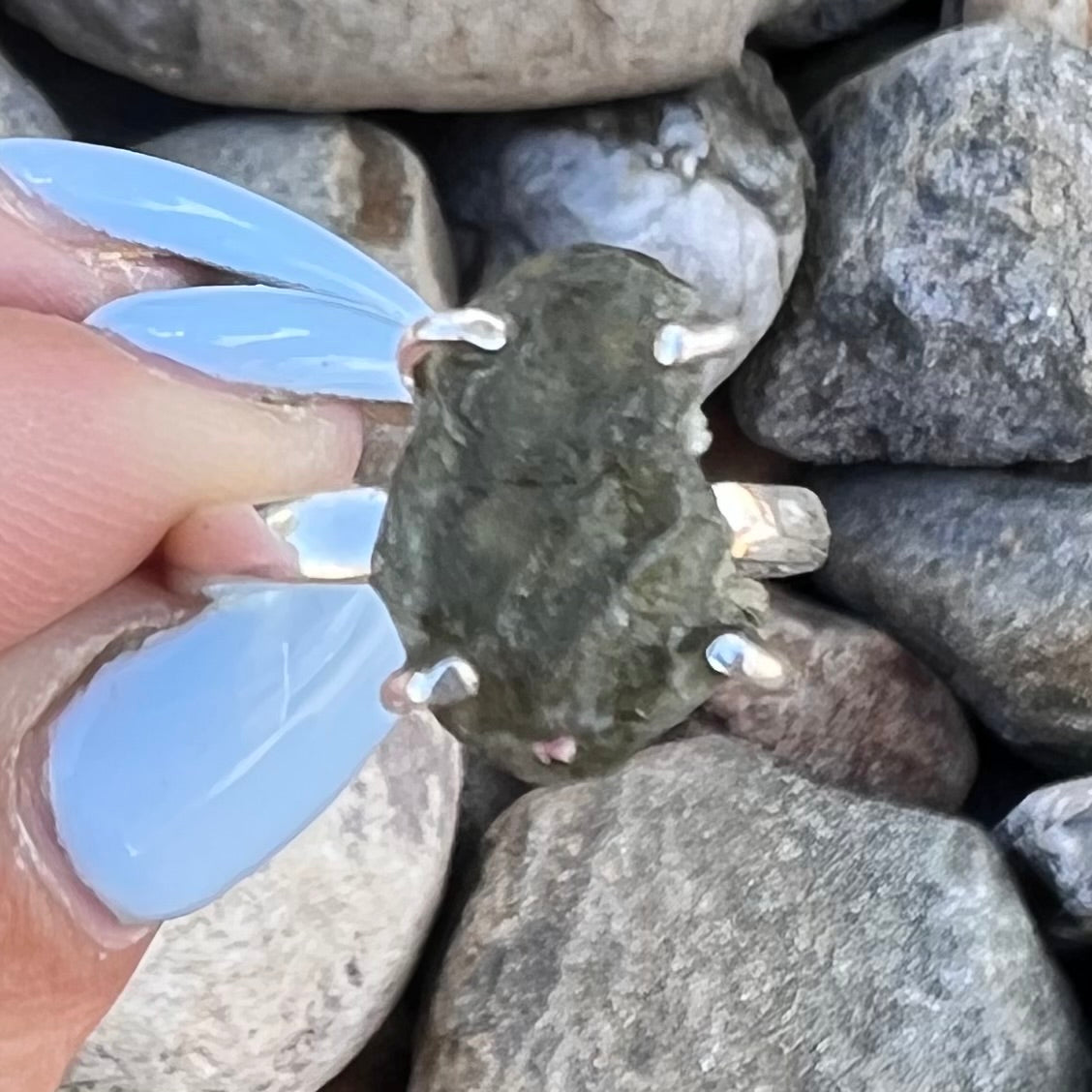 Raw Moldavite Ring set in Sterling Silver ~ size 7