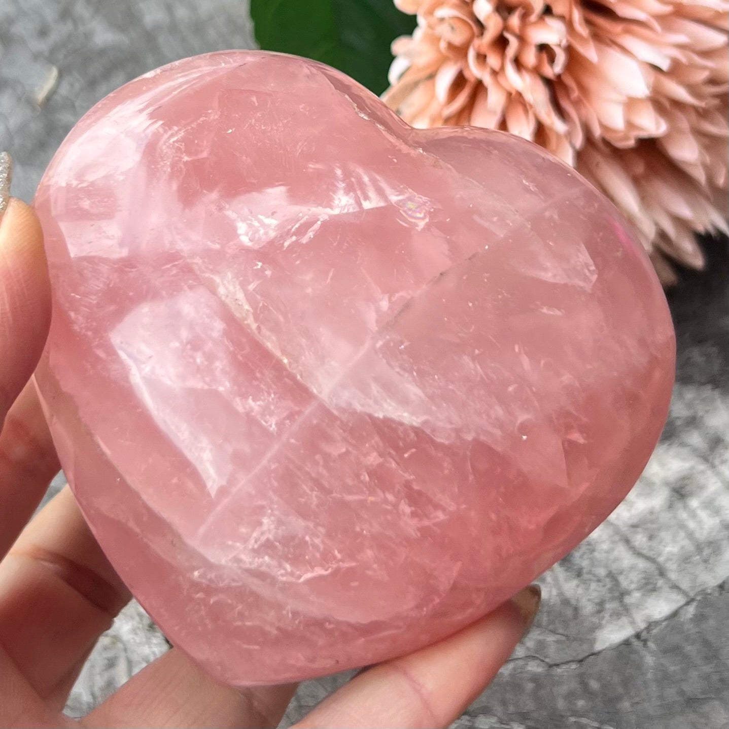 Rose Quartz Puffy Large Heart