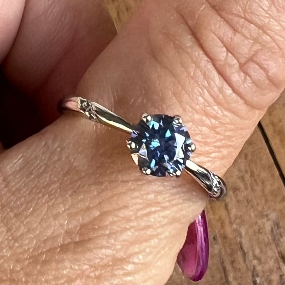 Blue Moissanite in Sterling Silver Ring ~ size 9