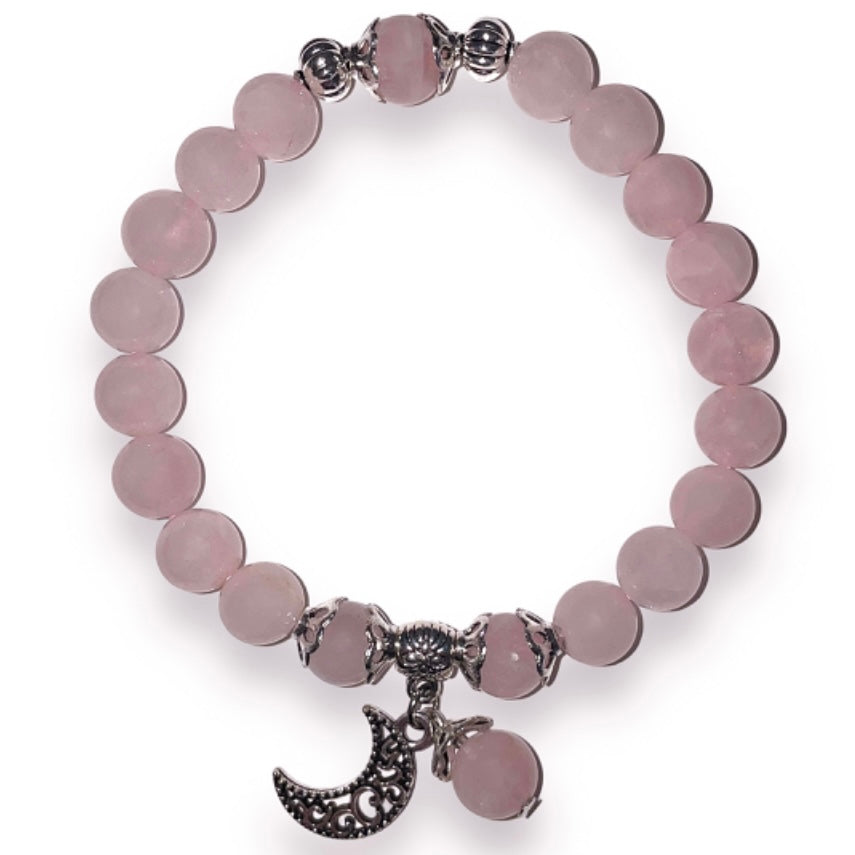 Rose Quartz Unconditional Love Bracelet with Celestial Crescent Moon Charm