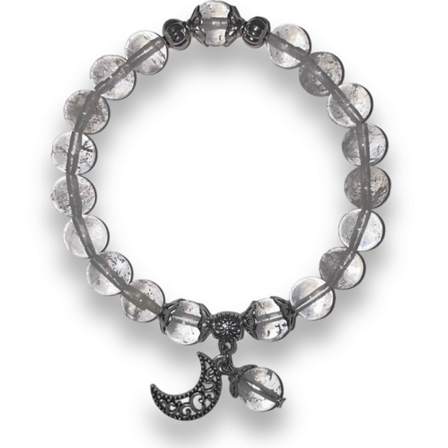 Clear Quartz Amplifying Bracelet with Celestial Crescent Moon Charm