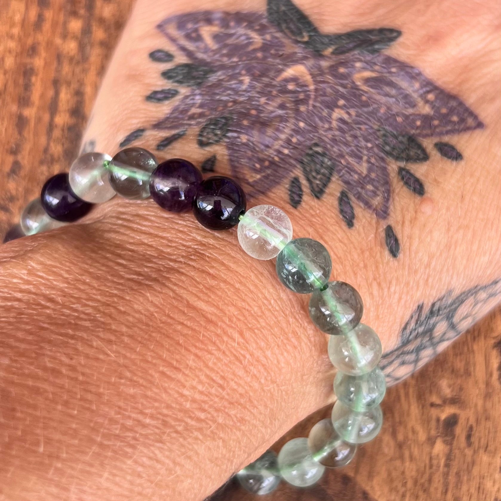 Rainbow Fluorite Beaded Bracelet ~ Large Fit