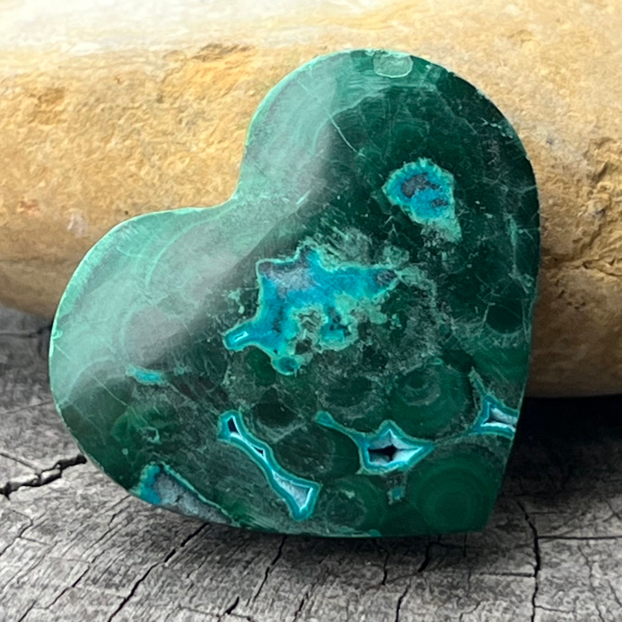 Chrysocolla and Malachite Heart Carving