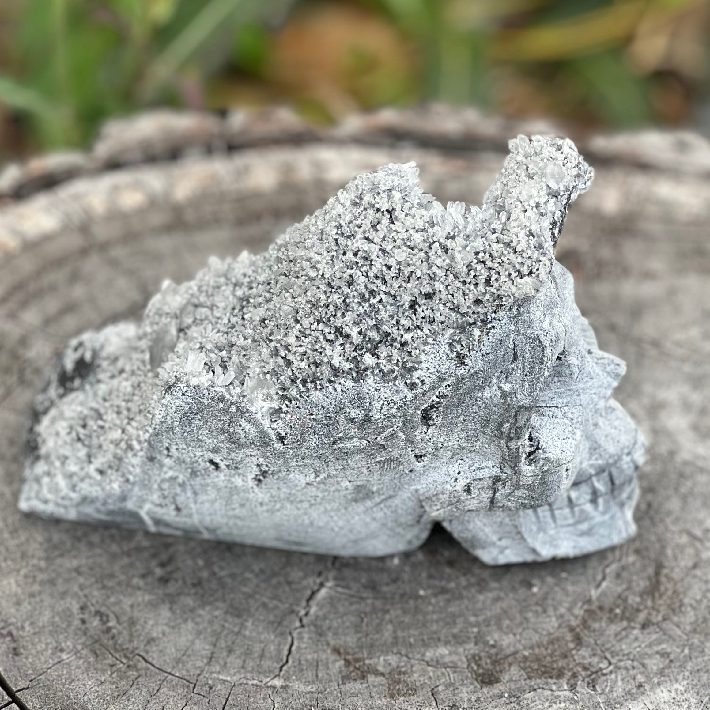 Quartz Cluster Skull Carving