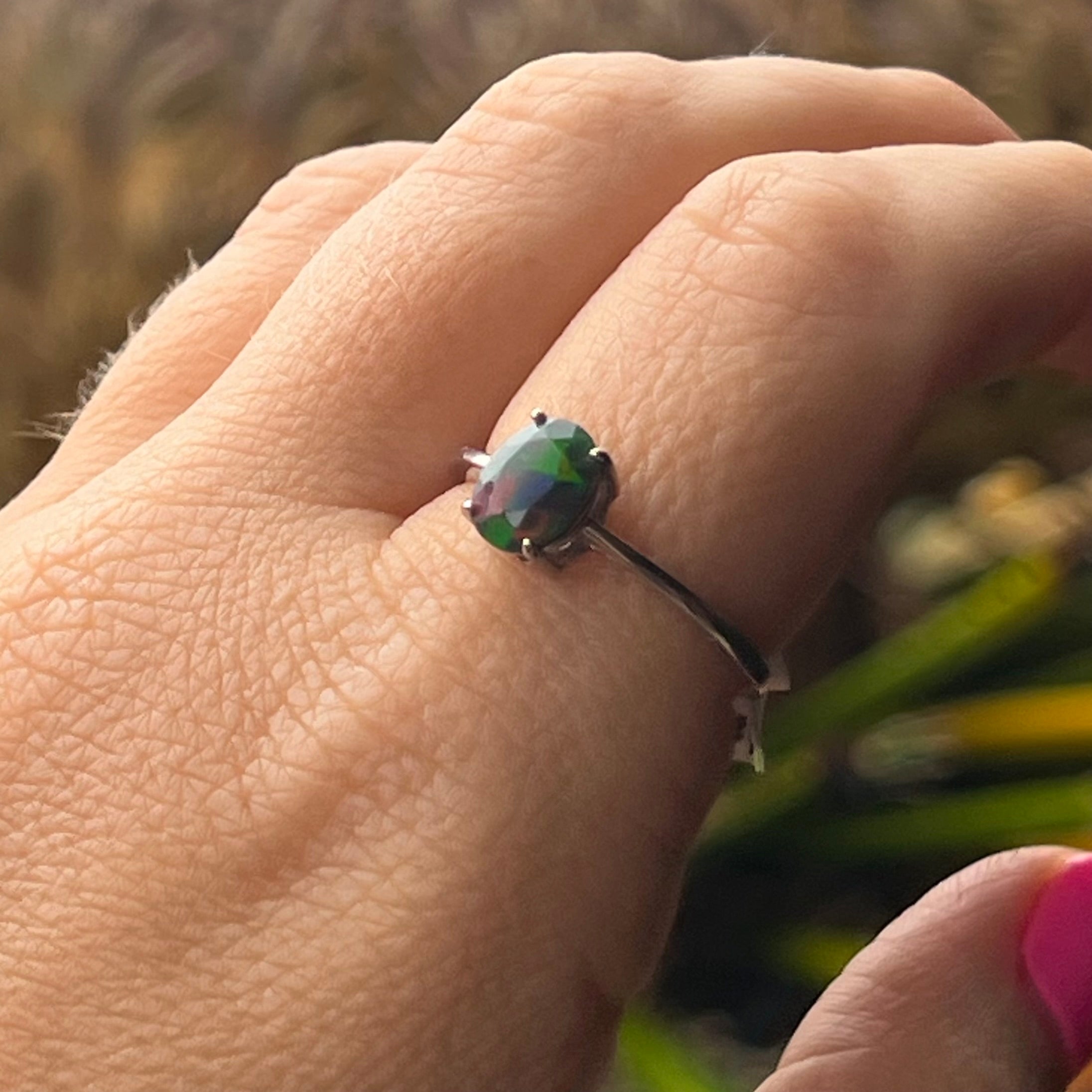 Black Opal ~ Sterling Silver Ring ~ Size 9