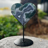 Moss Agate Heart Carving on Stand
