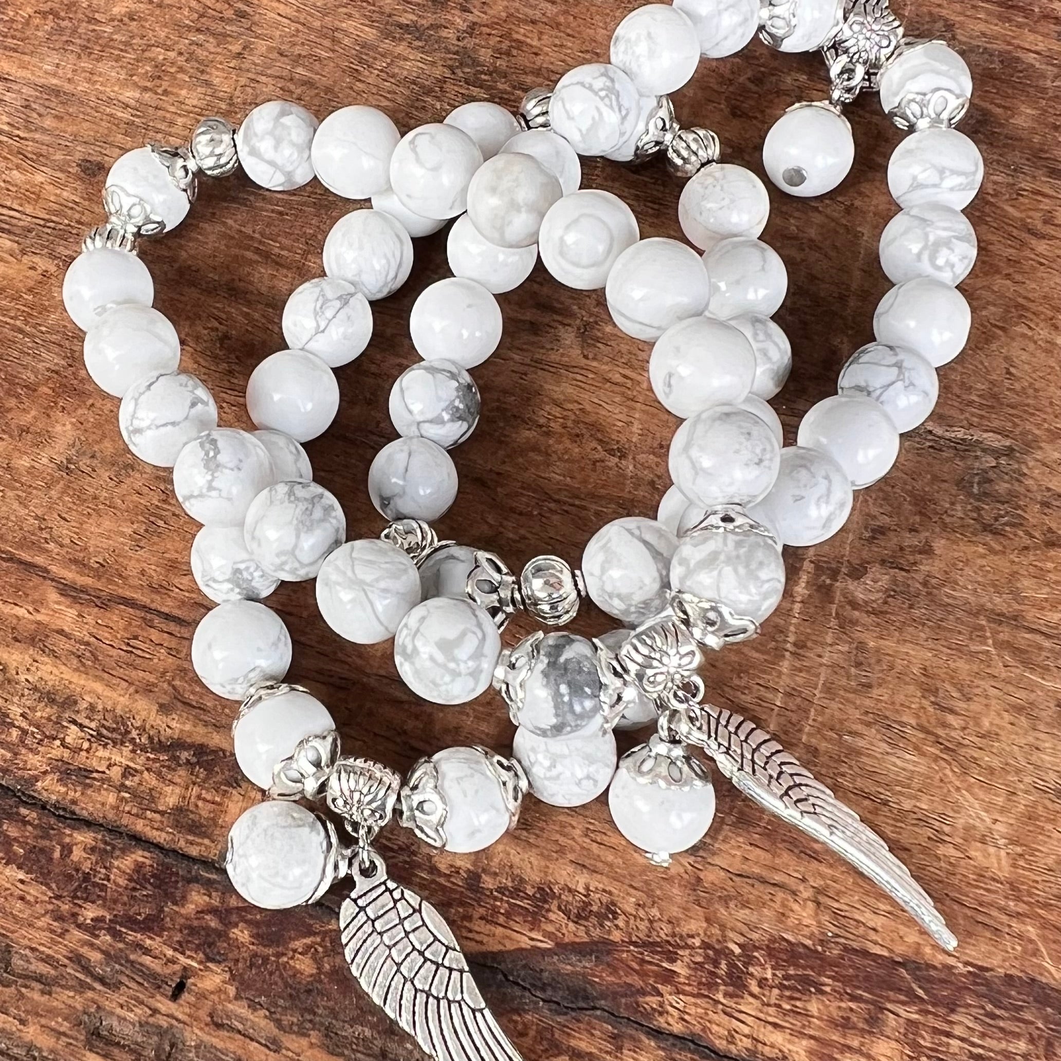 White Howlite Calming Bracelet with Angel Wing Charm