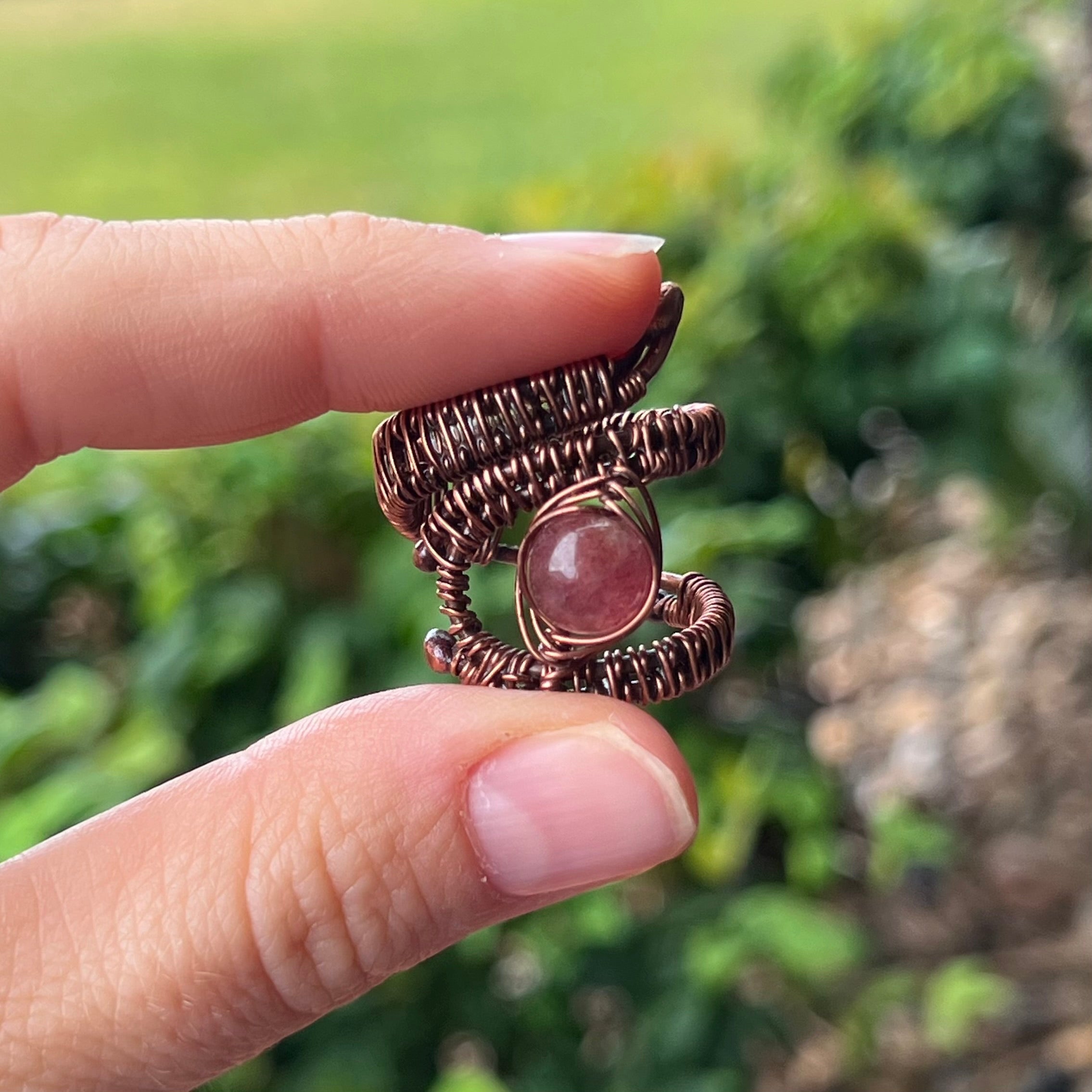 Muse Forged ~ Artesian Strawberry Quartz Ring ~ Adjustable
