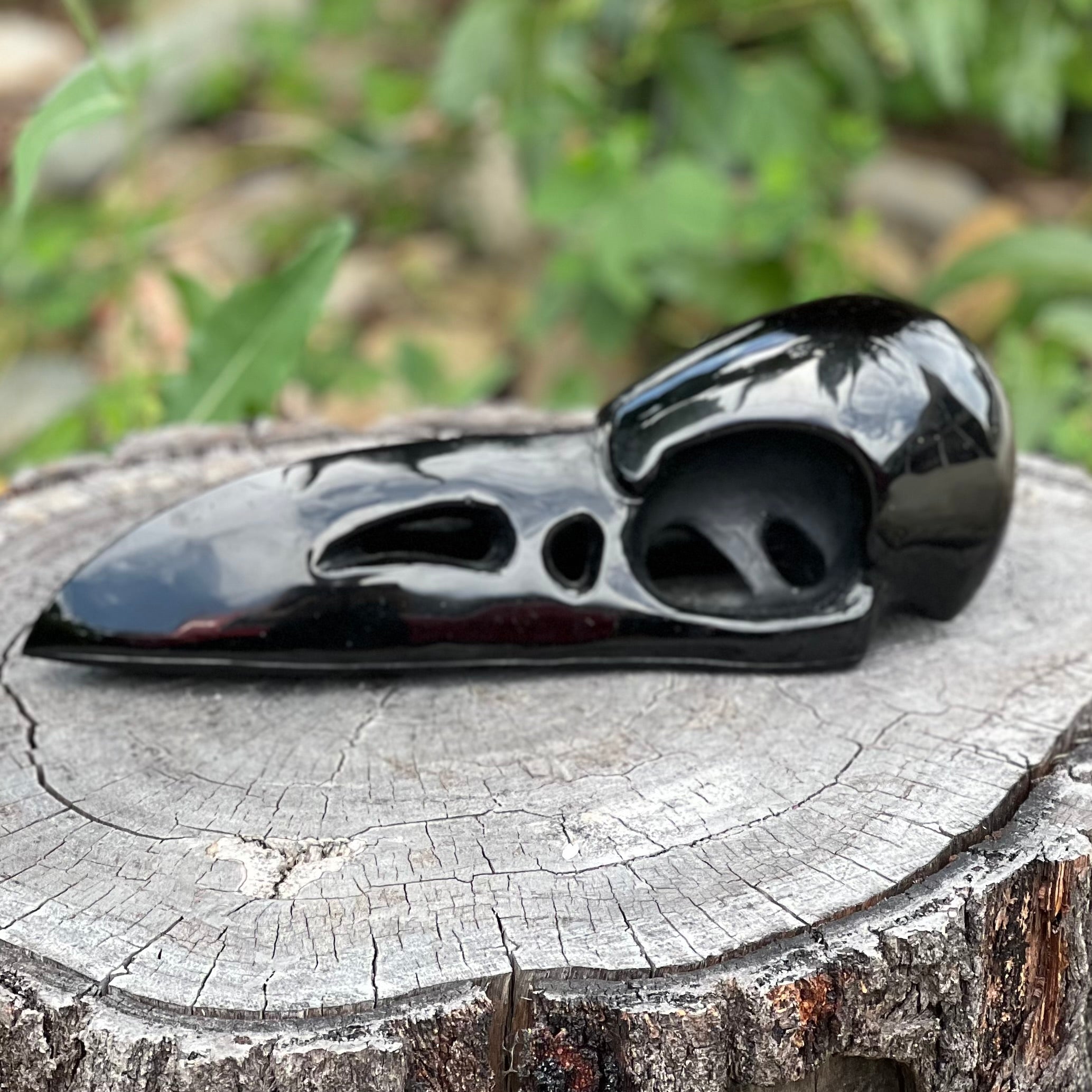 Black Obsidian Raven Skull