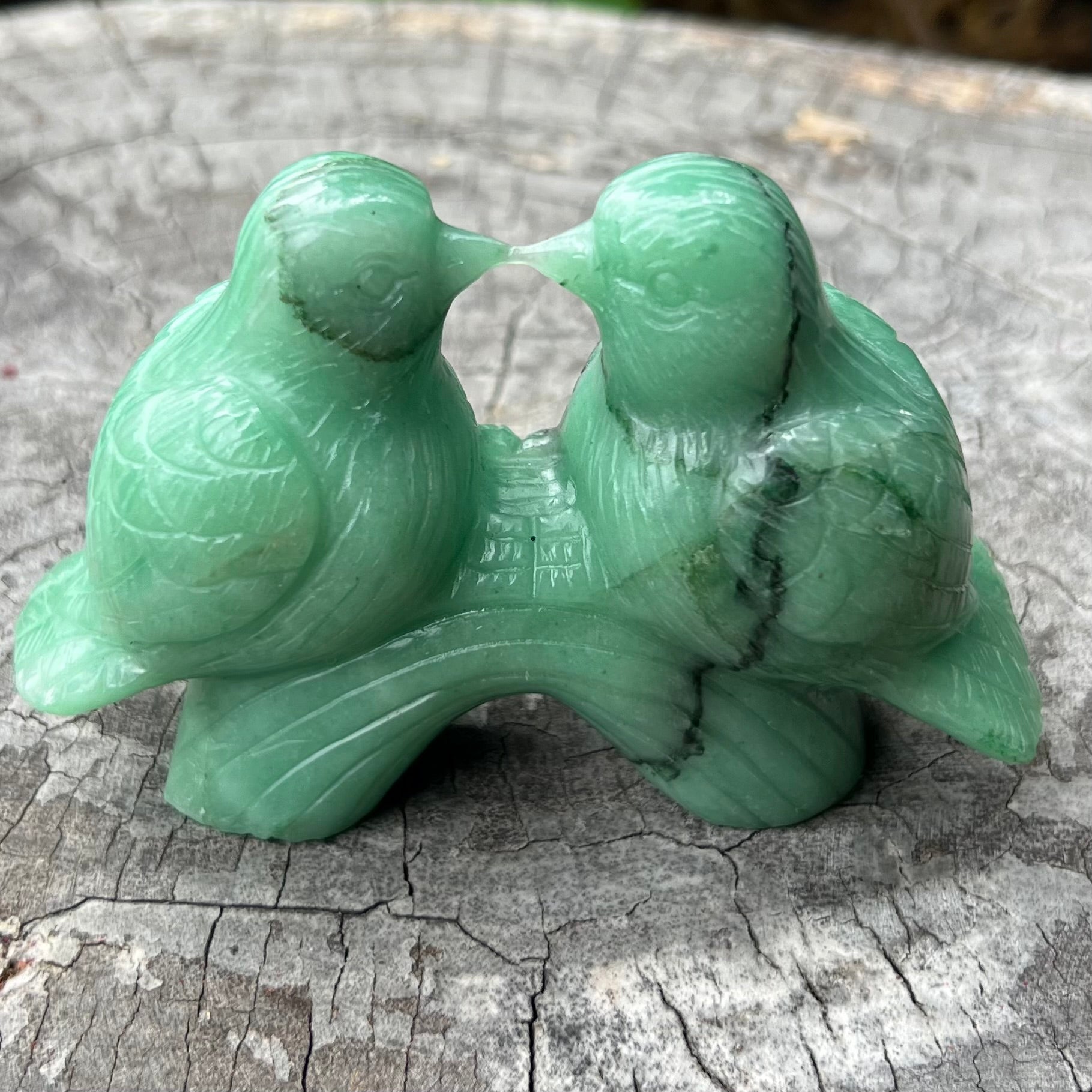 Love Birds Carving ~ Green Aventurine