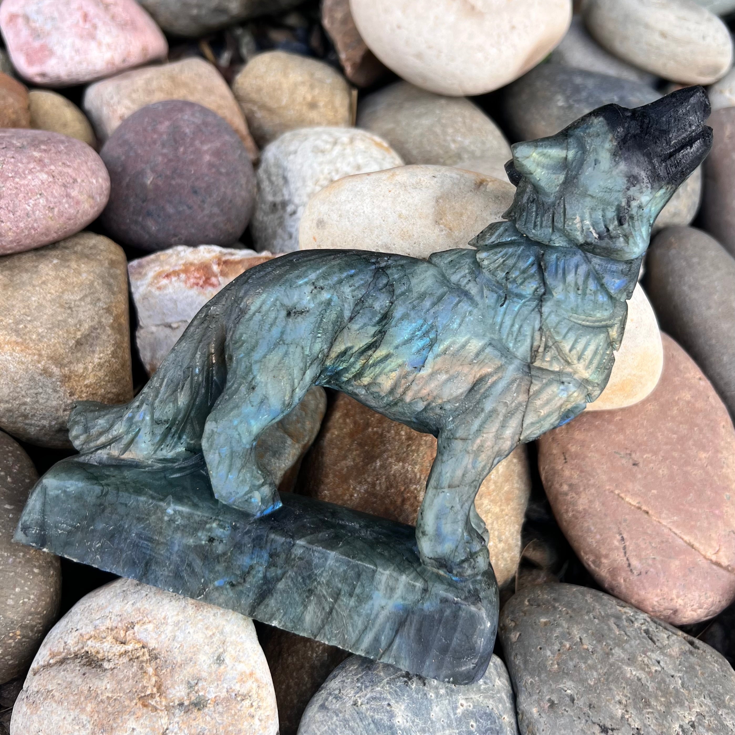 Labradorite ~ Wolf Carving ~ Medium