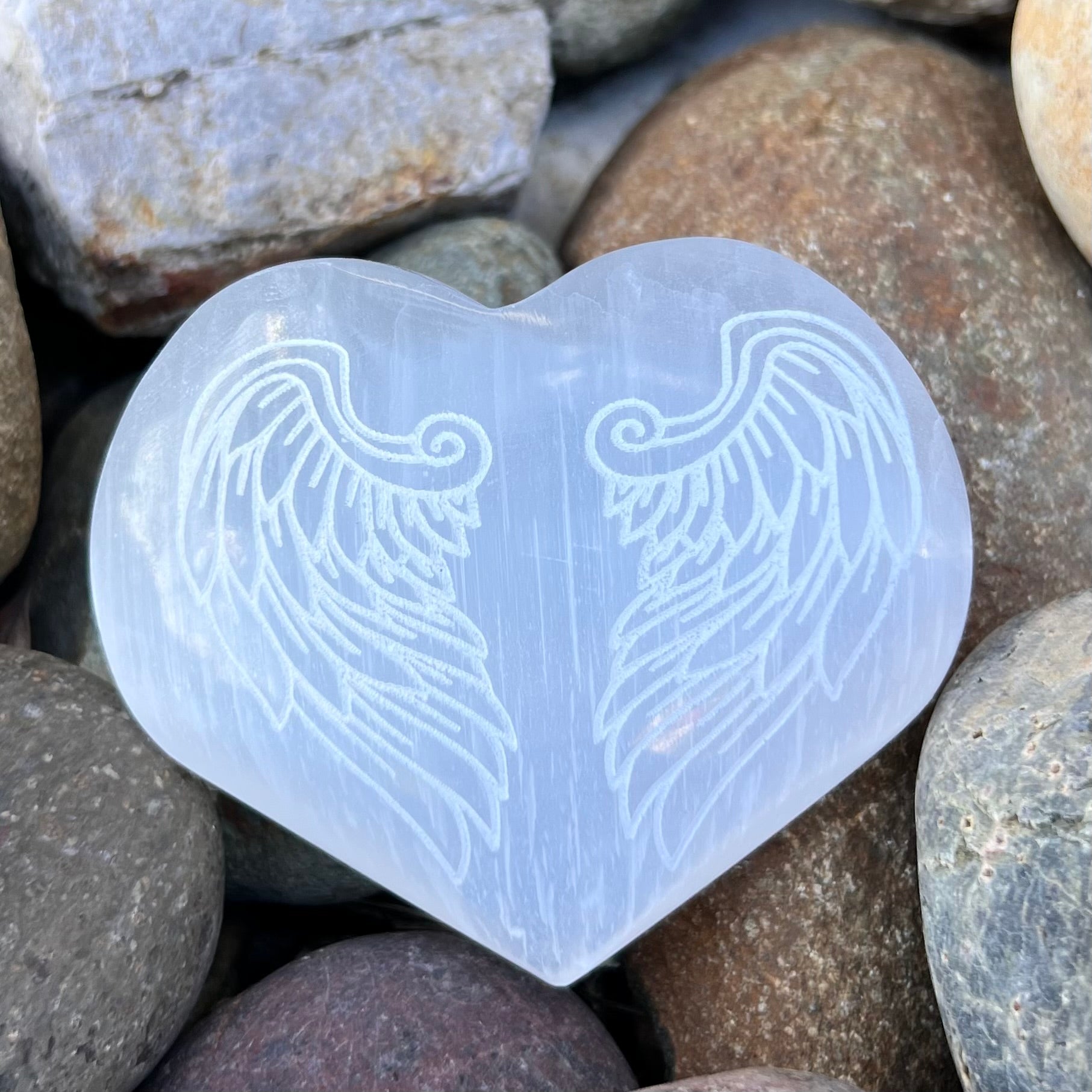 Selenite Angel Wings Heart Carving