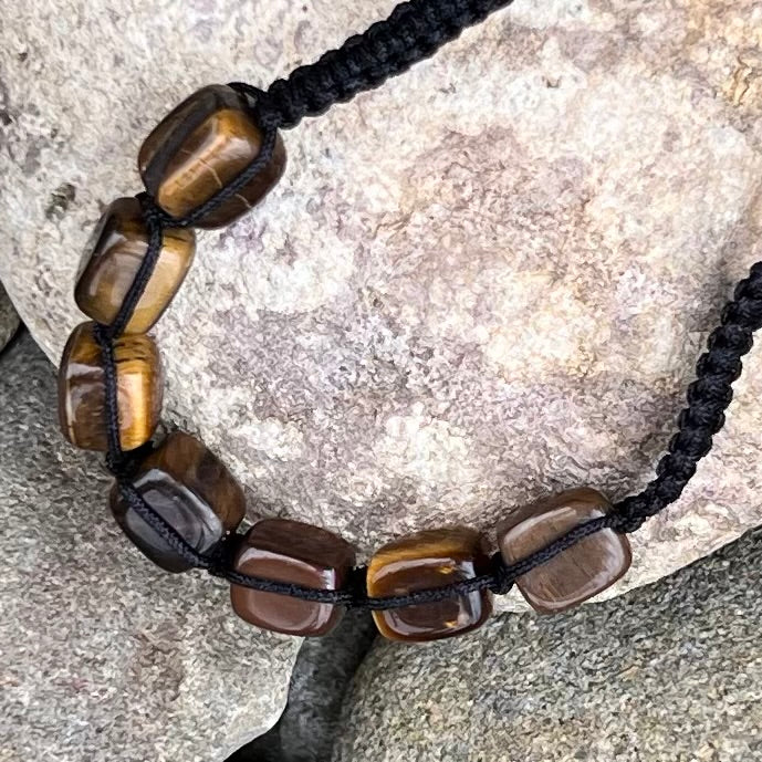 Tiger Eye Tumbled Adjustable Macrame Bracelet