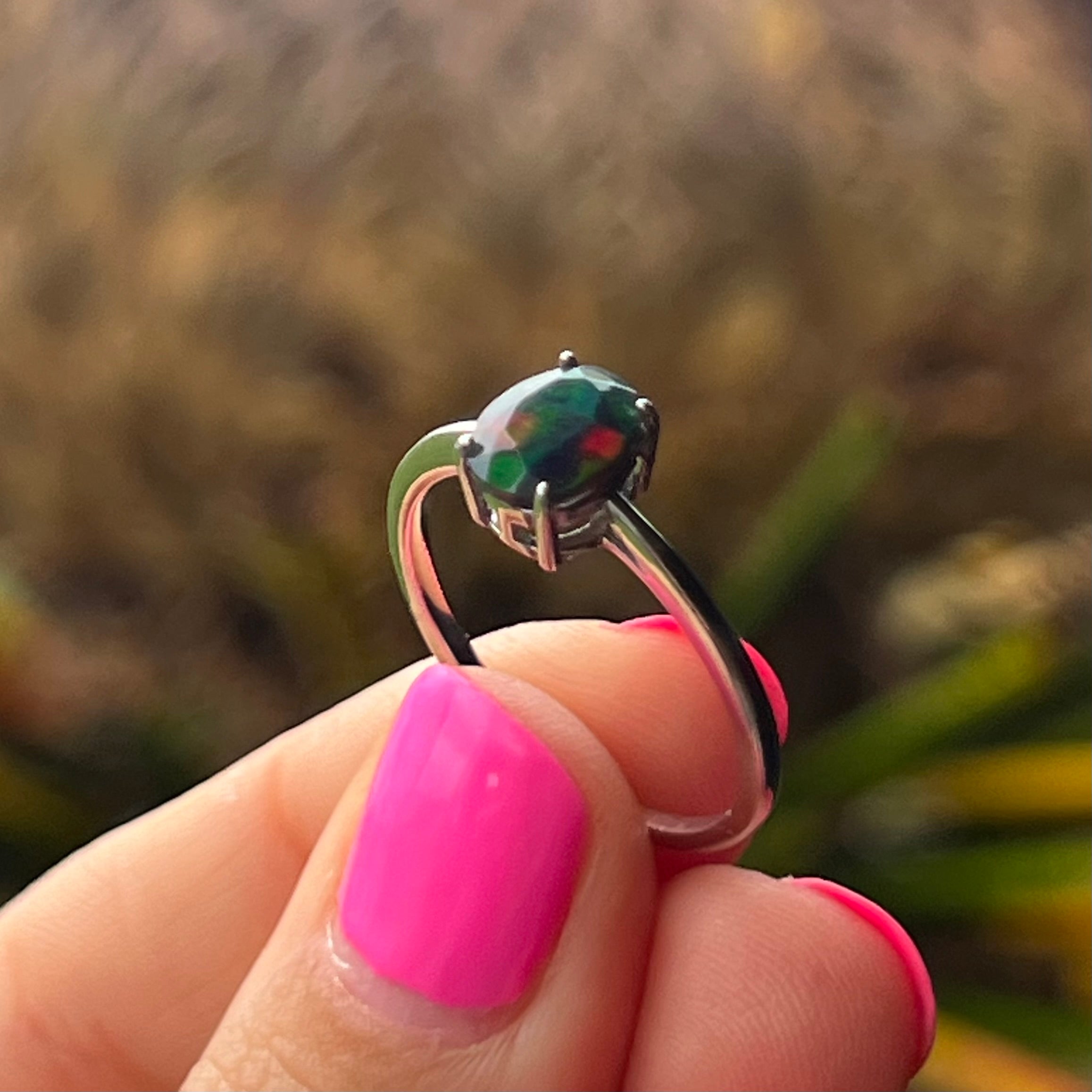 Black Opal ~ Sterling Silver Ring ~ Size 9