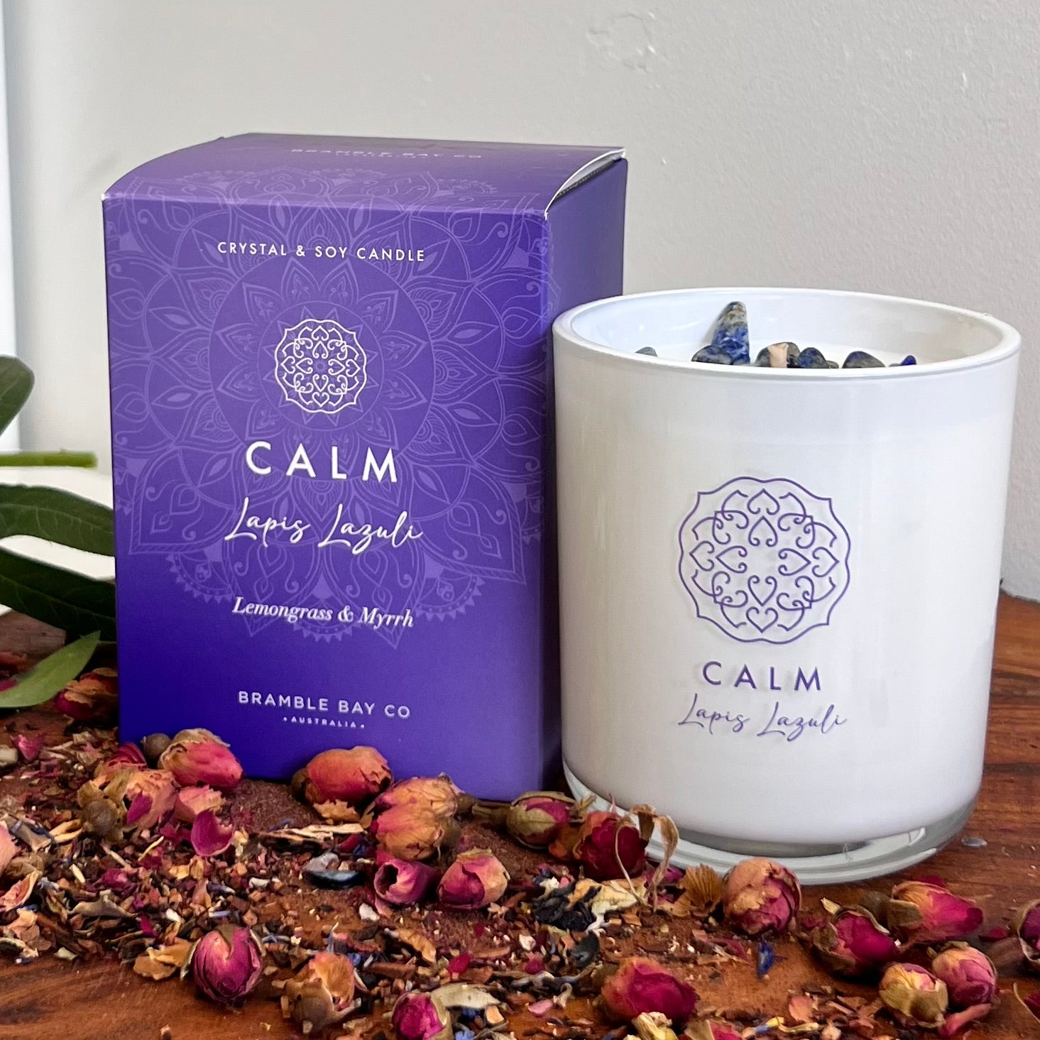 Boho Crystal Calm Candle ~
Lapis Lazuli ~ 
Lemongrass & Myrrh