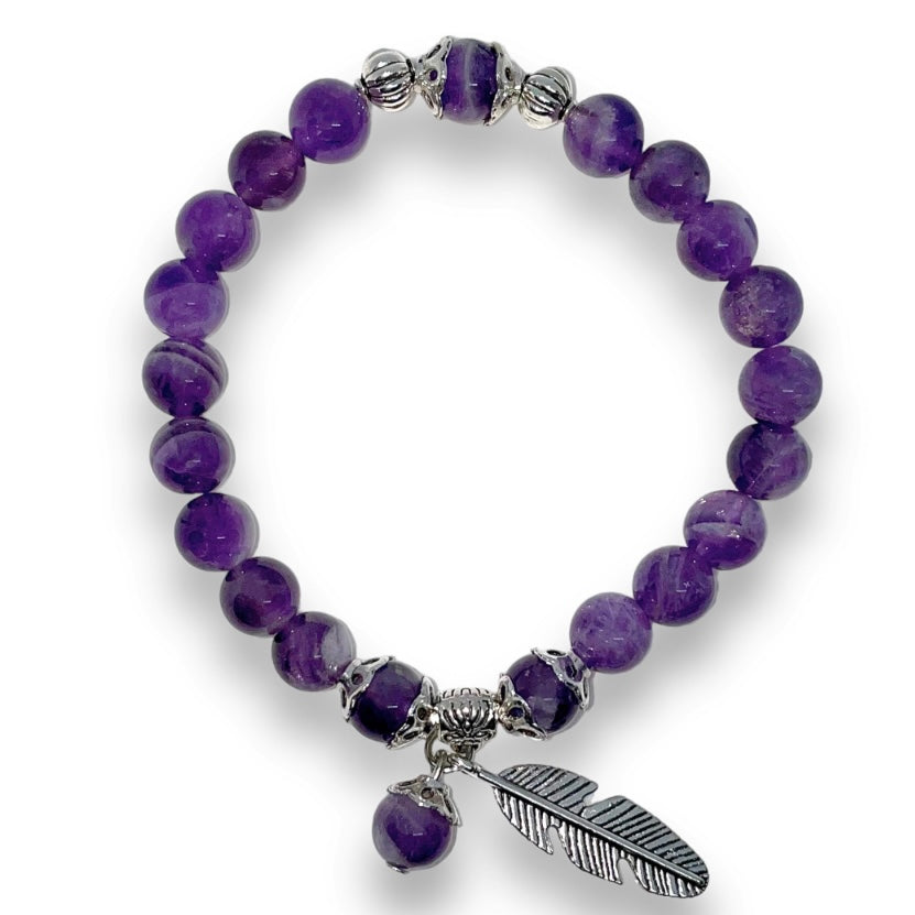 Amethyst Healer Bracelet with Feather Charm