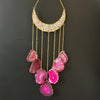 Rose Quartz ~ Dyed Agate ~ Moon Hanger ~ Gold