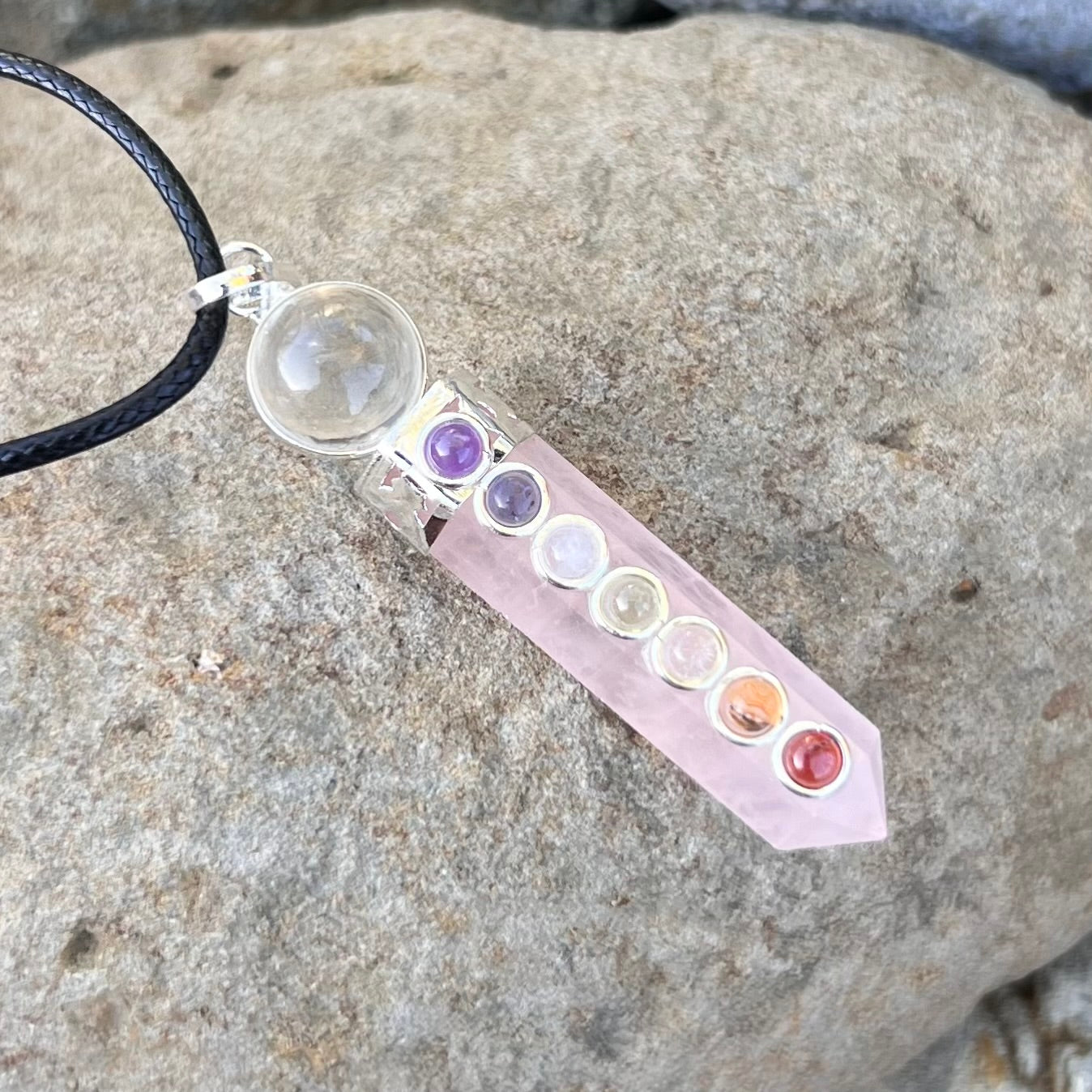 Rose Quartz & Chakra Pencil Generator Crystal Necklace