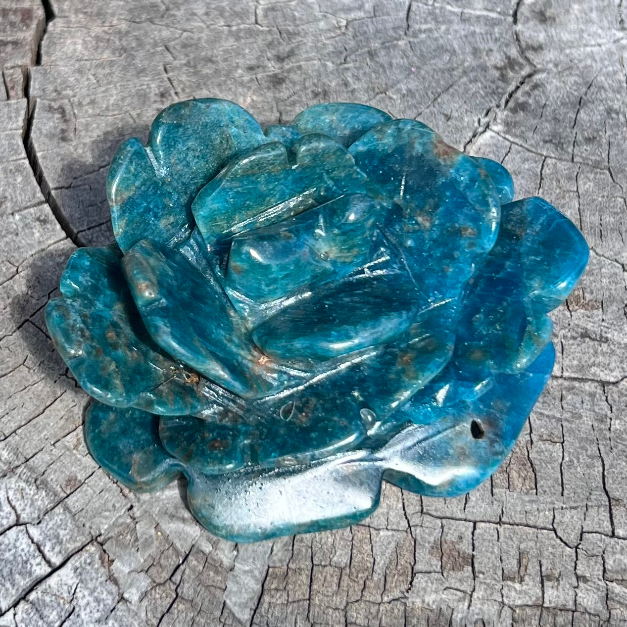 Blue Apatite Rose Carving