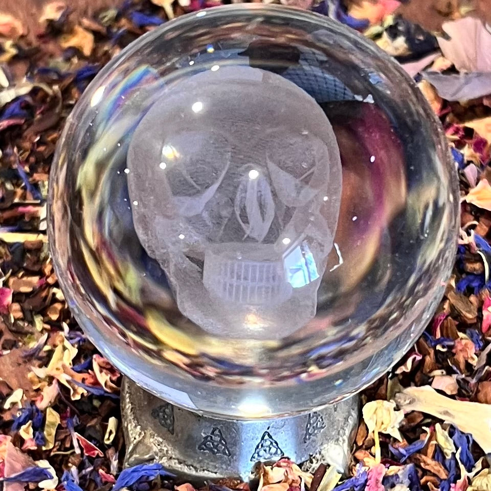 Skull Etched in Glass Ball