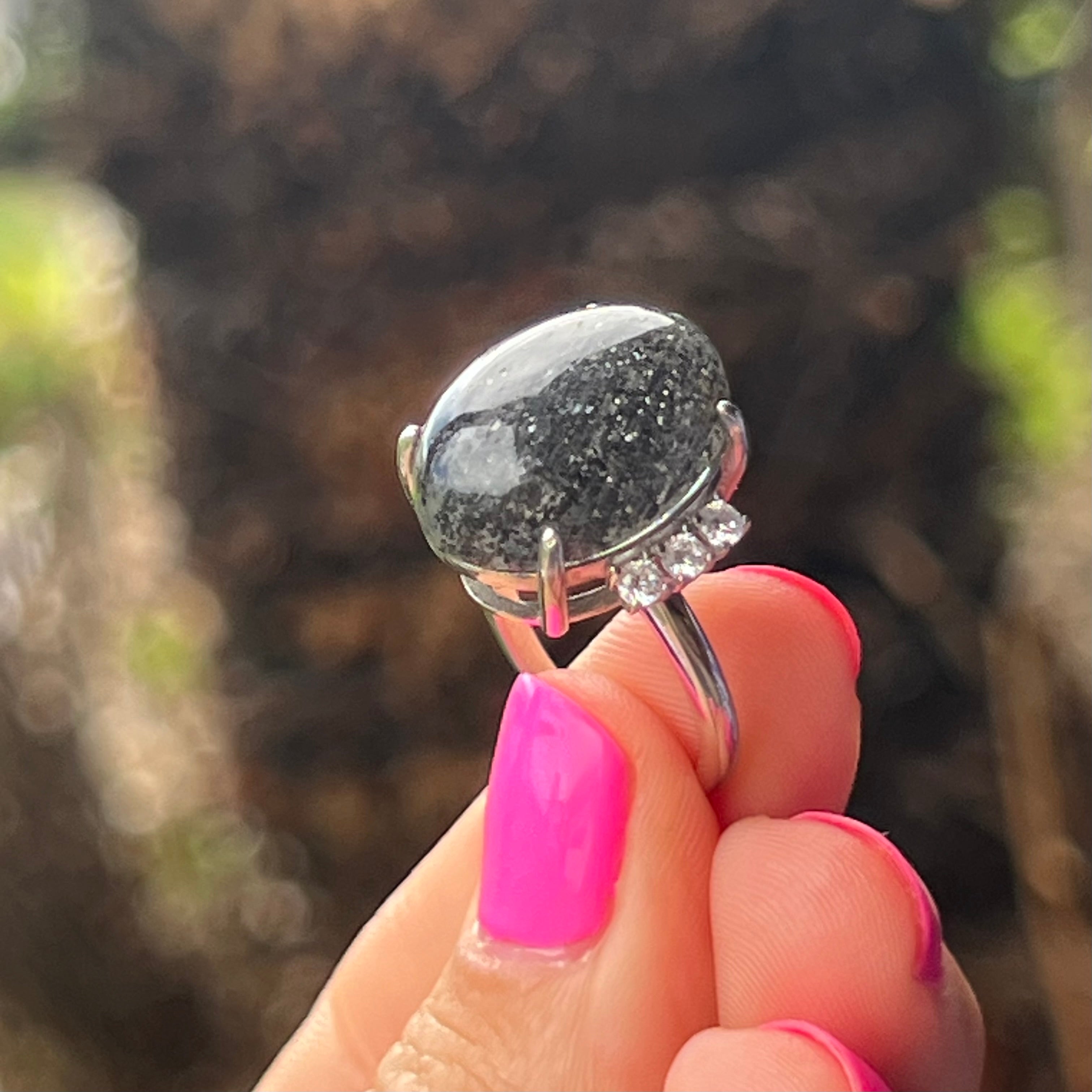 Black Sunstone ~ Sterling Silver Ring ~ size 9.25