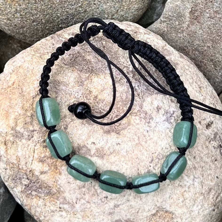 Green Aventurine Tumbled Adjustable Macrame Bracelet