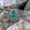 Emerald with Sapphires in Sterling Silver Ring ~ size 9