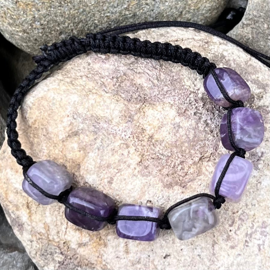 Amethyst Tumbled Adjustable Macrame Bracelet