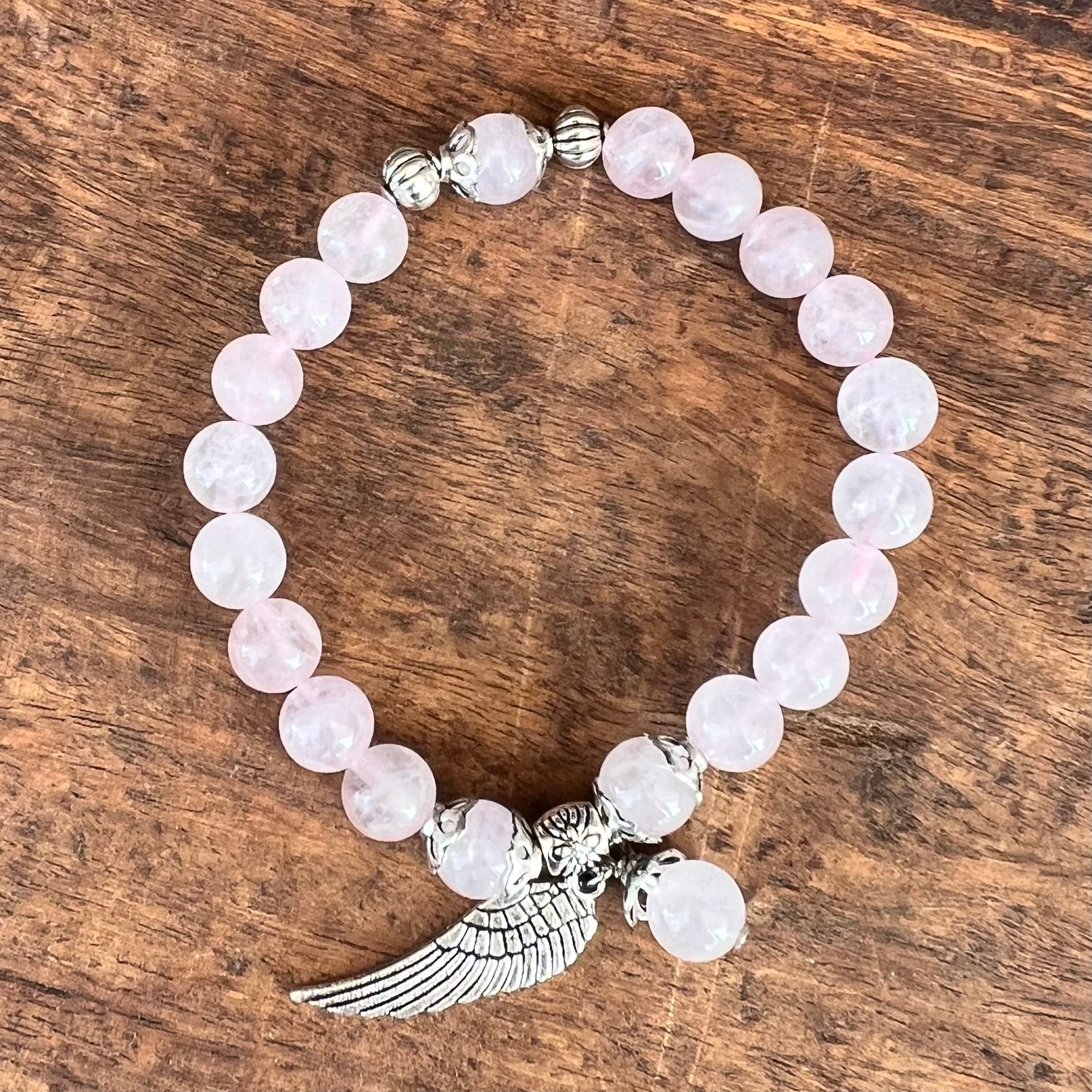 Rose Quartz Unconditional Love Bracelet with Angel Wing Charm