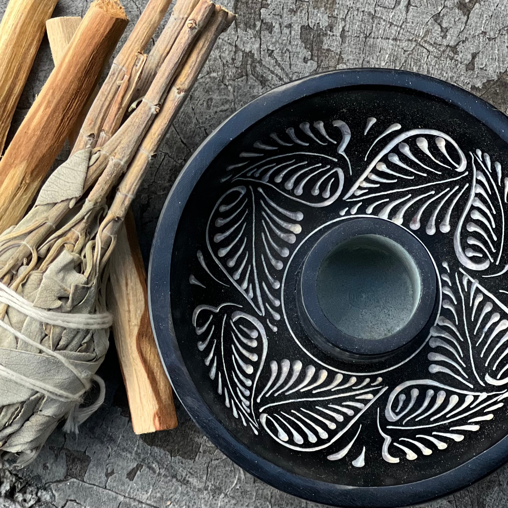 Palo Santo Soapstone Burner ~ Black