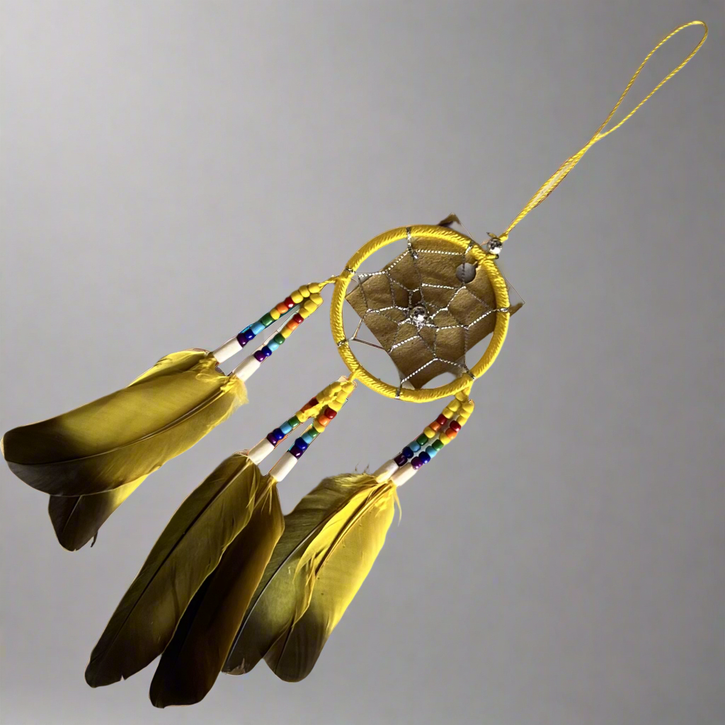 Tree of Life Native Rainbow Dream Catcher ~ Yellow