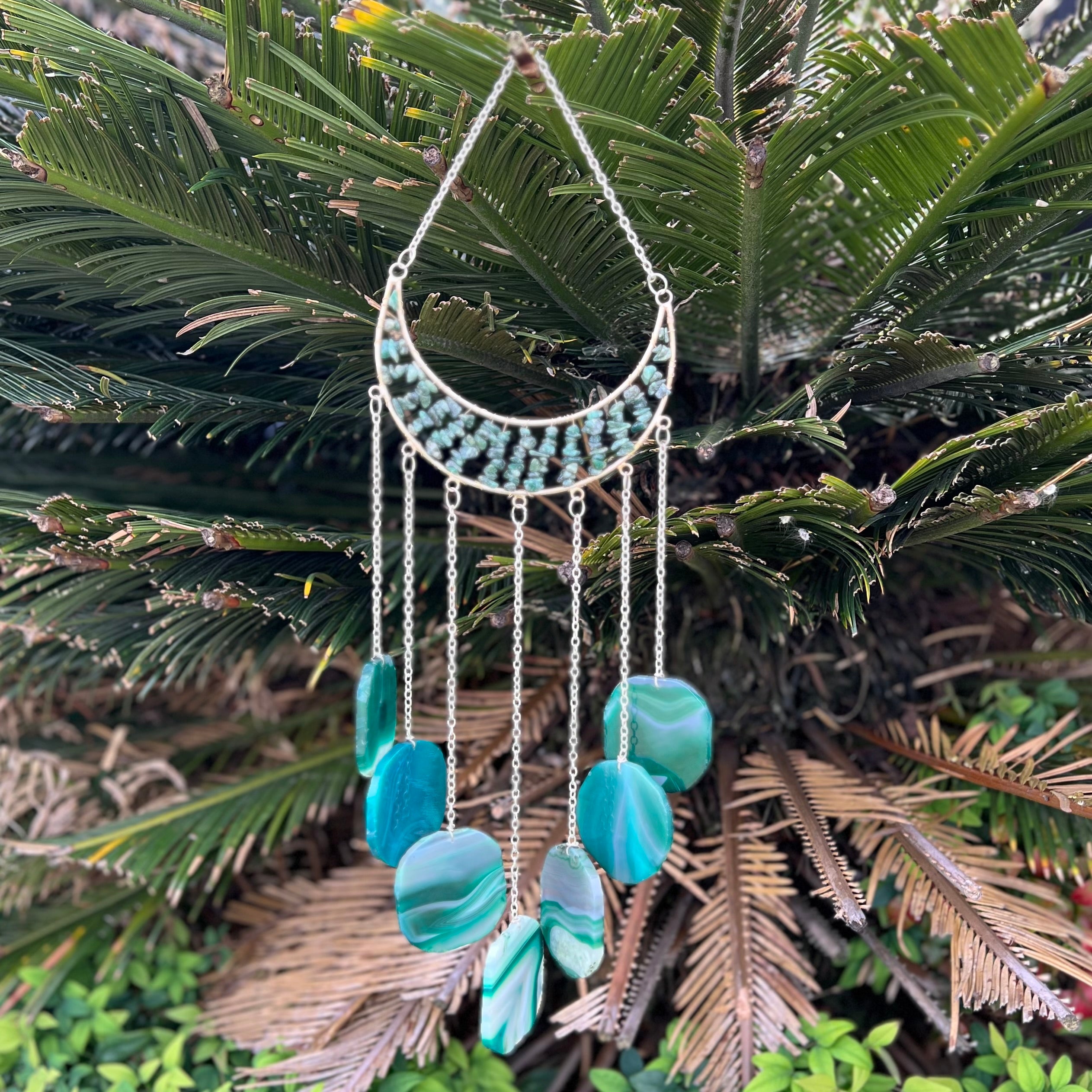 Green Aventurine ~ Dyed Agate ~ Crescent Moon ~ Silver