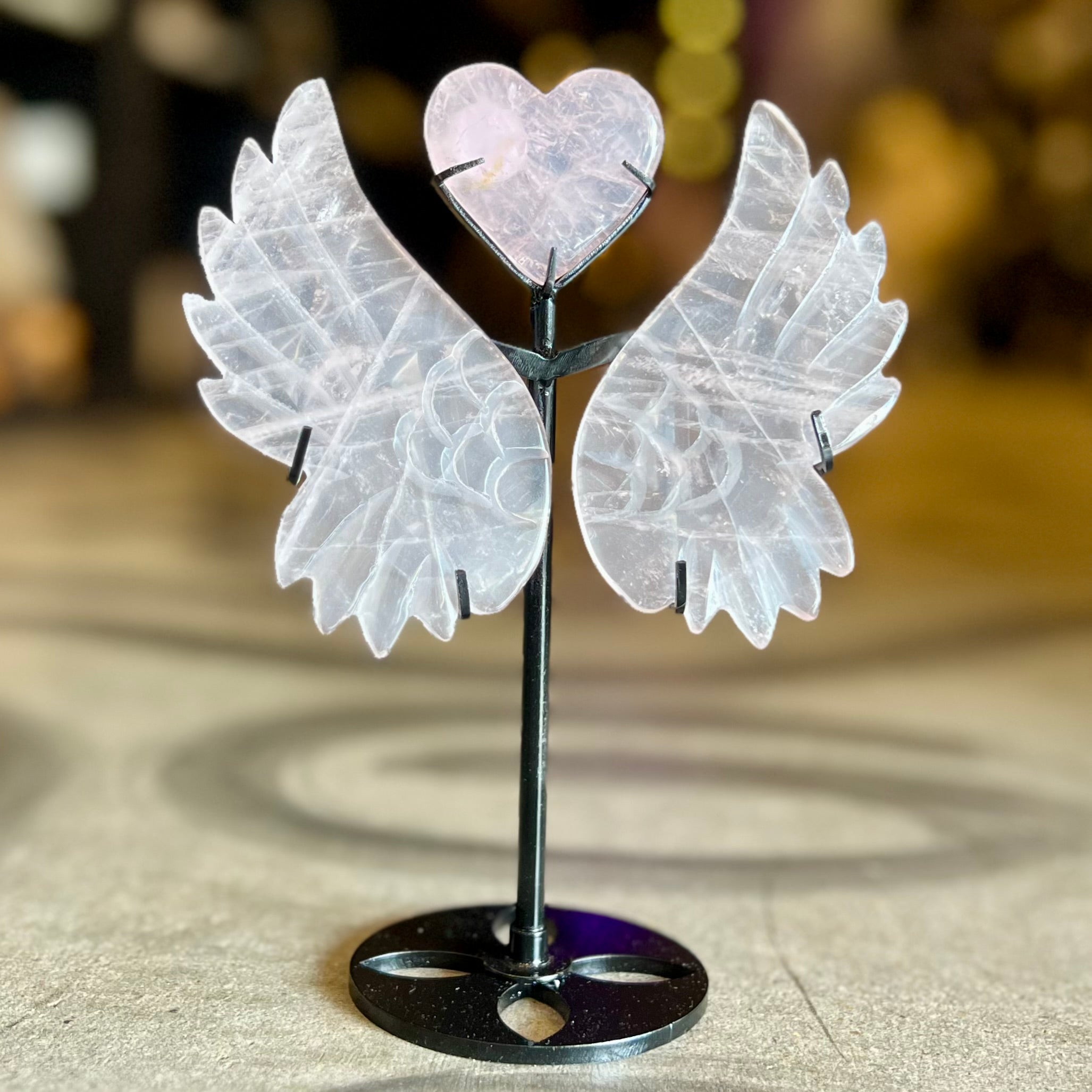 Rose Quartz ~ Angel wings with Heart