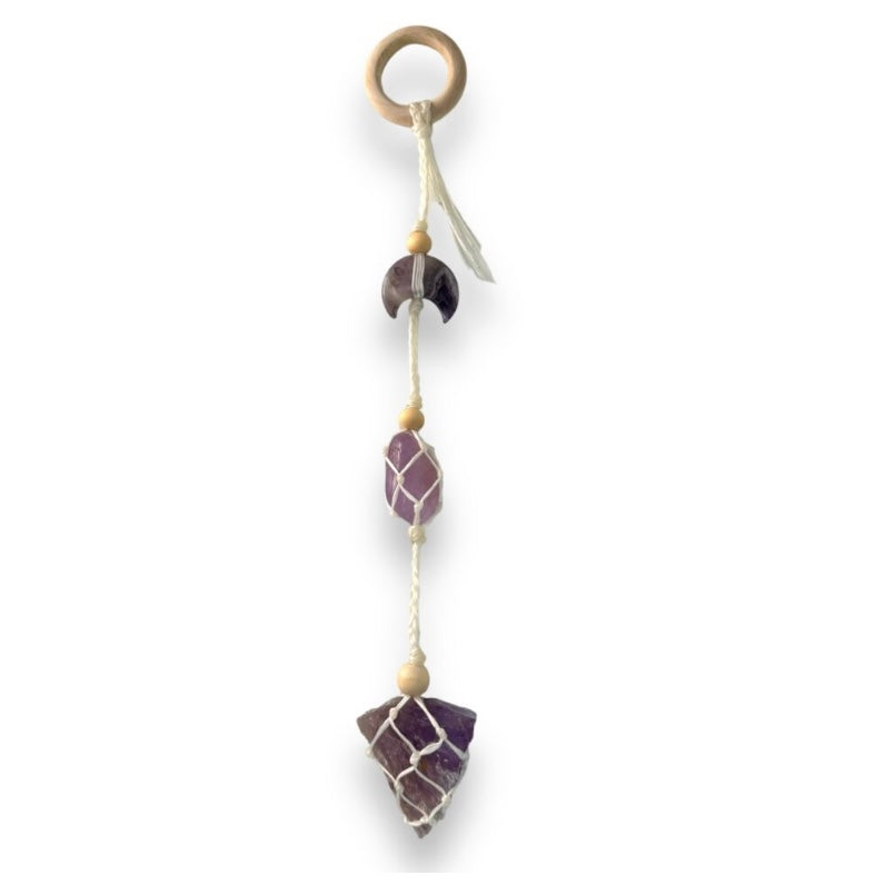 Triple Amethyst Macrame Crystal Hanger