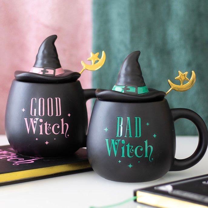 Pink Good Witch ~ Ceramic Mug with Metal Moon Spoon