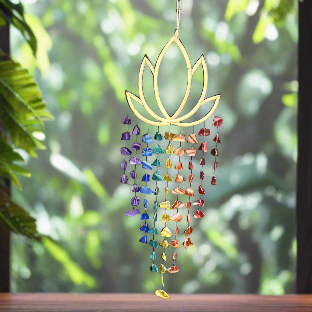 Sea Glass Lotus Wind Chime ~ Rainbow Joy ~ Small