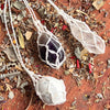 Waxed Cord Macrame Crystal Cage Necklace ~ White