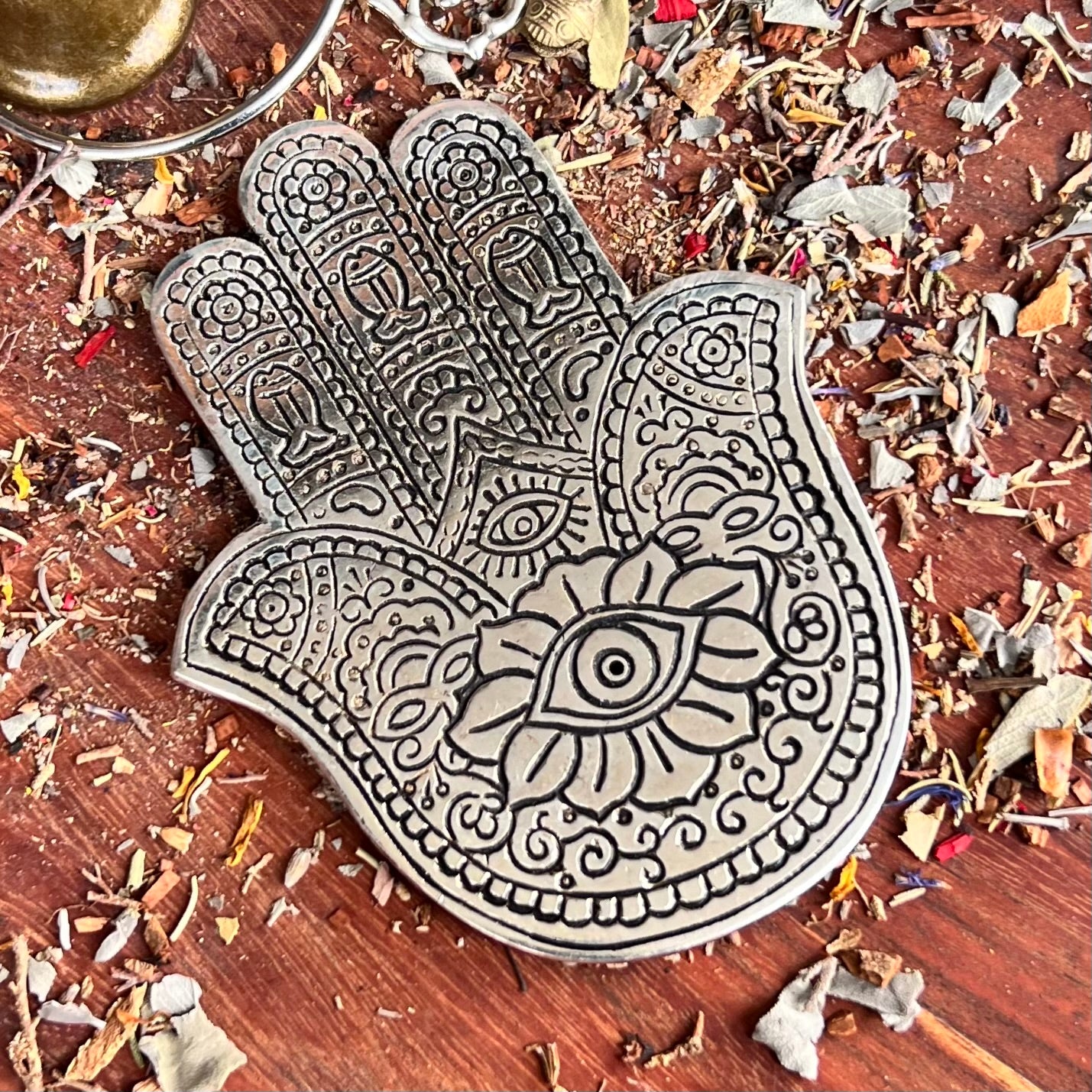 Hamsa Silver Metal Incense Burner