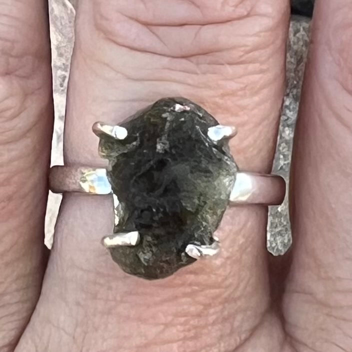 Raw Moldavite Ring set in Sterling Silver ~ size 7