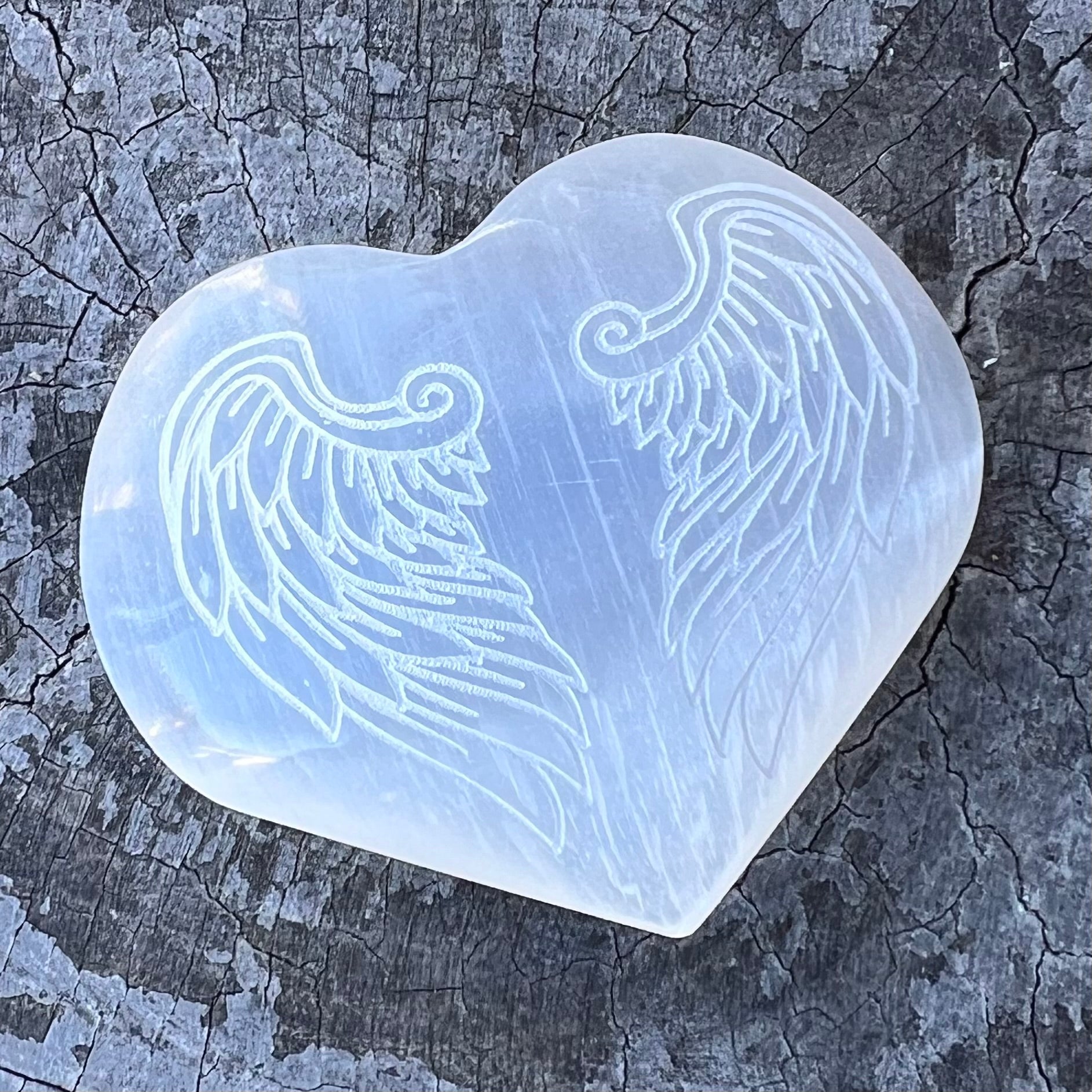 Selenite Angel Wings Heart Carving