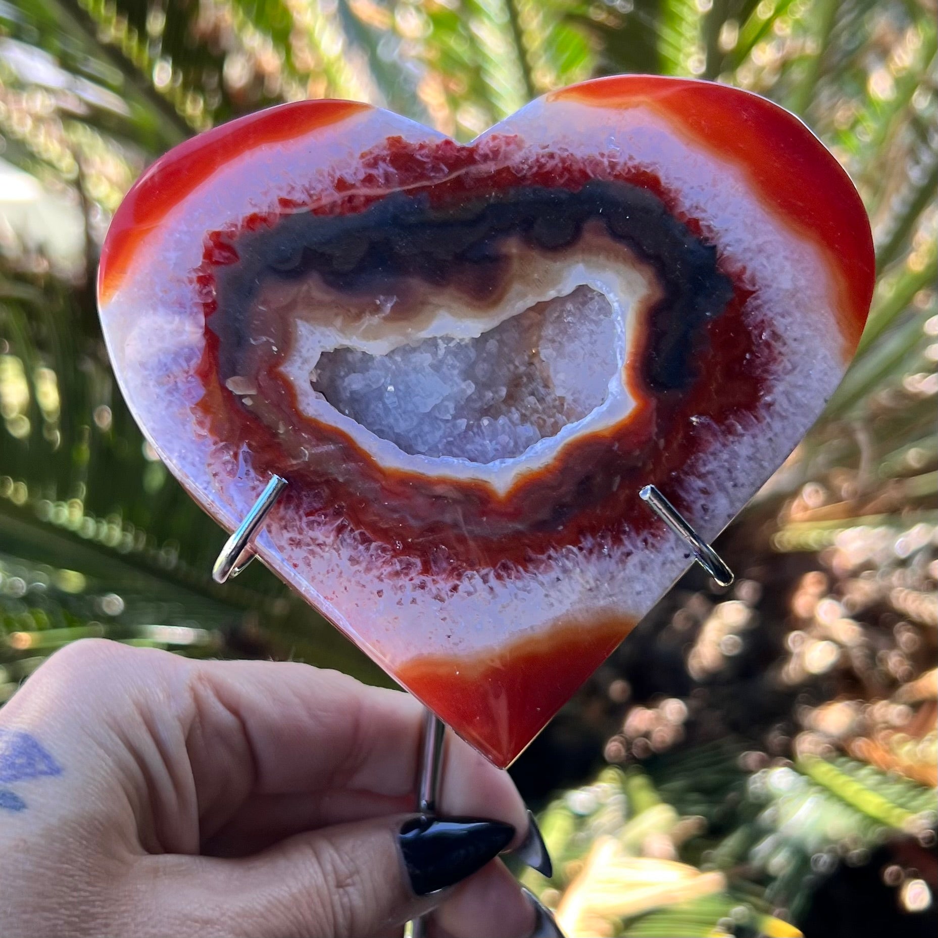 Carnelian Geode Heart on Stand