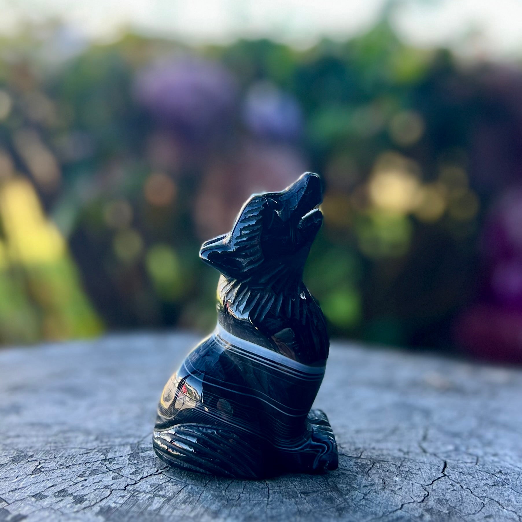 Black Agate ~ Wolf Carving ~ Medium