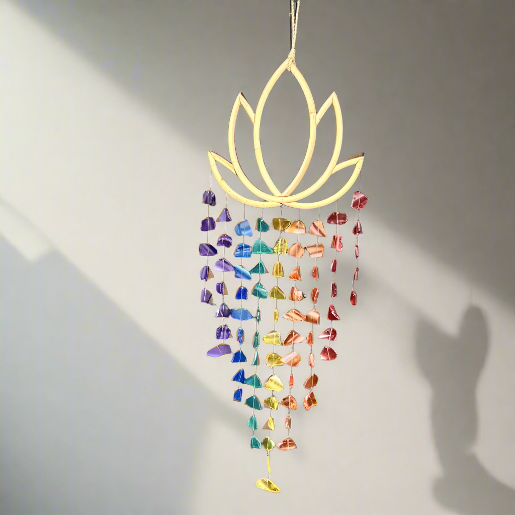 Sea Glass Lotus Wind Chime ~ Rainbow Joy ~ Small