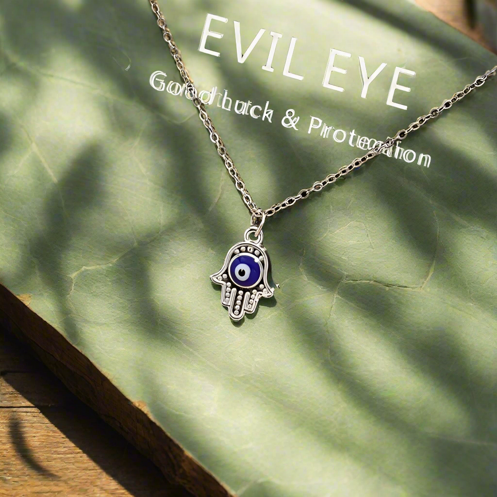 Silver Hamsa Protection with Evil Eye Necklace