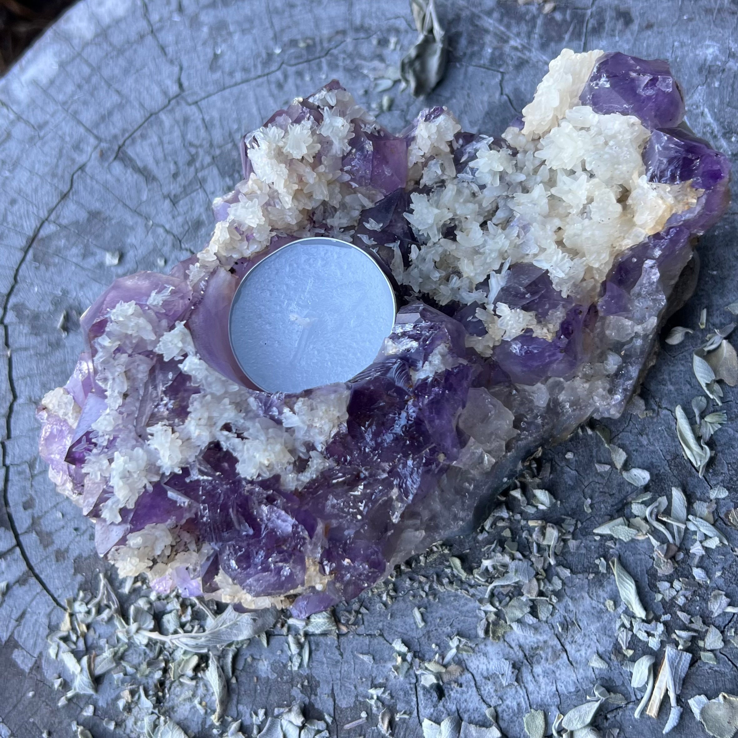 Amethyst with Calcite Tea Light Candle Holder
