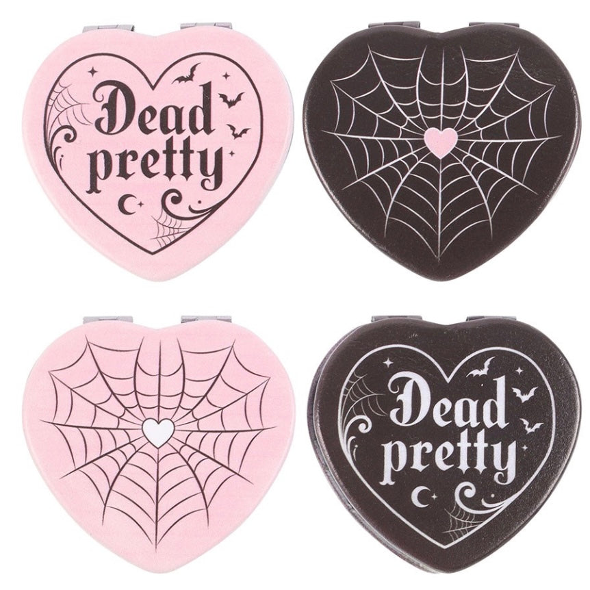 Dead Pretty Pink Web ~ Heart Compact Mirror