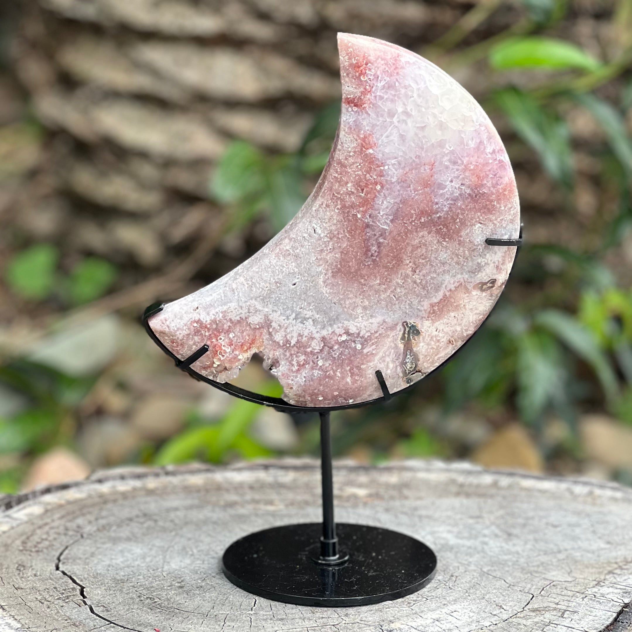 Pink Amethyst Moon on Stand